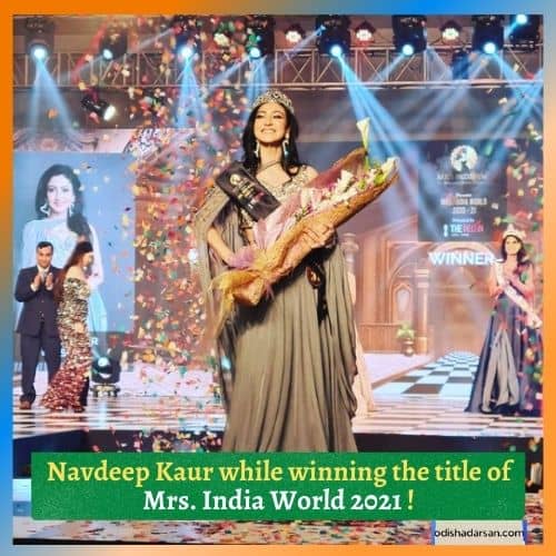 Navdeep Kaur while winning Mrs India World 2021